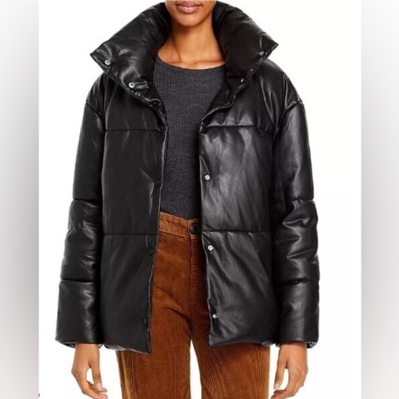 BAGATELLE.NYC Oversize Faux Leather Puffer Jacket, black, size Small - Picture 13 of 13